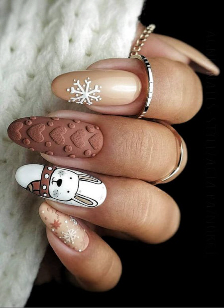 Матовый зимний дизайн ногтей